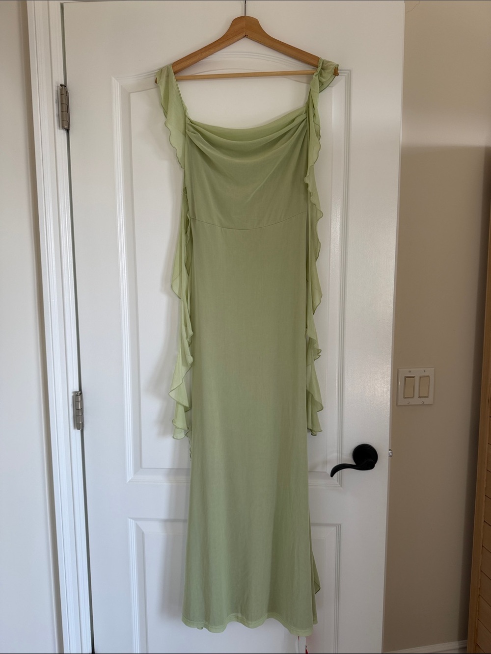 Cider Light Green Ruffle Detail Maxi Dress